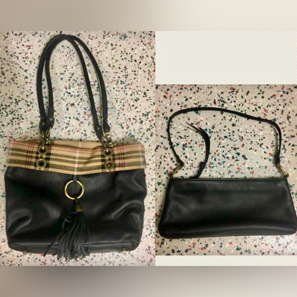 NEW Leather Transformable/Reversible Purse and Handbag/Clutch Set—Black Leather